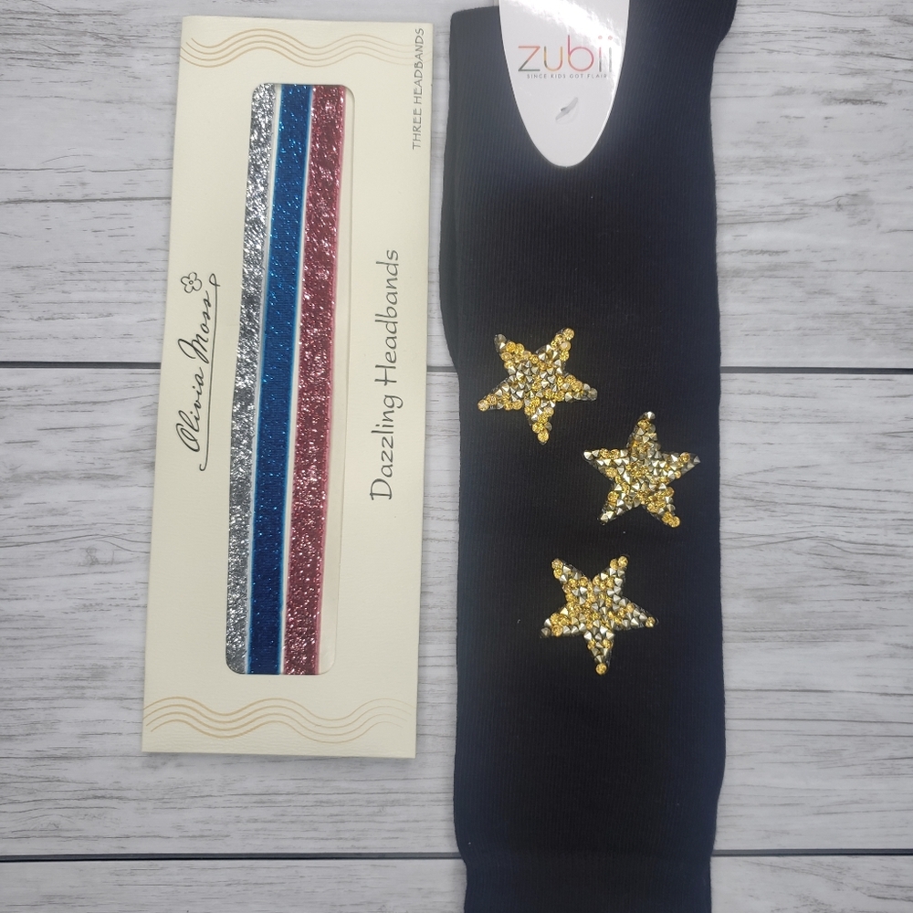 Girls headbands knee high socks stars sparkle